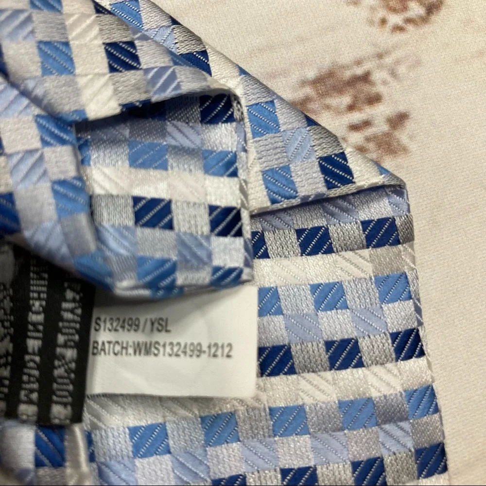 Clip-On Tie Blue & White Stripes with Boxes Sz YSL